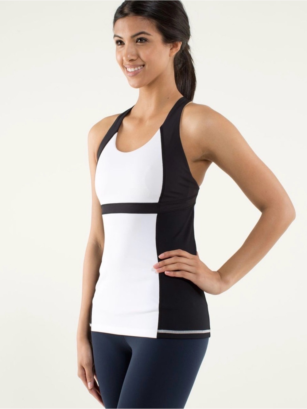 Lululemon Run: Fast Travk Tank Black and White Tank Top Size 4 Built in Bra Gym
